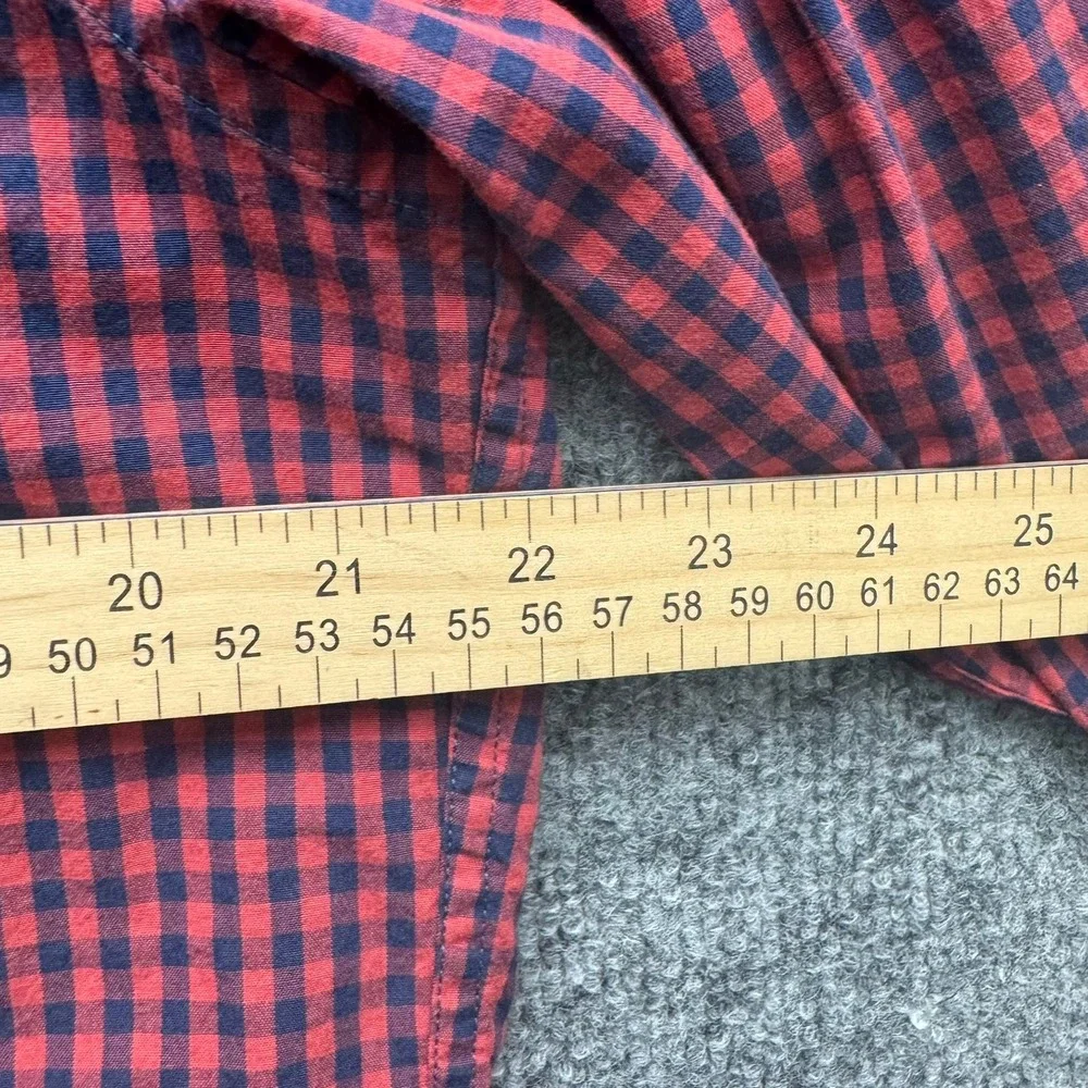 J.Crew Button-Down Shirt Mens Size L Red Navy Gingham Slim Fit Long‎ Sleeve Flex
